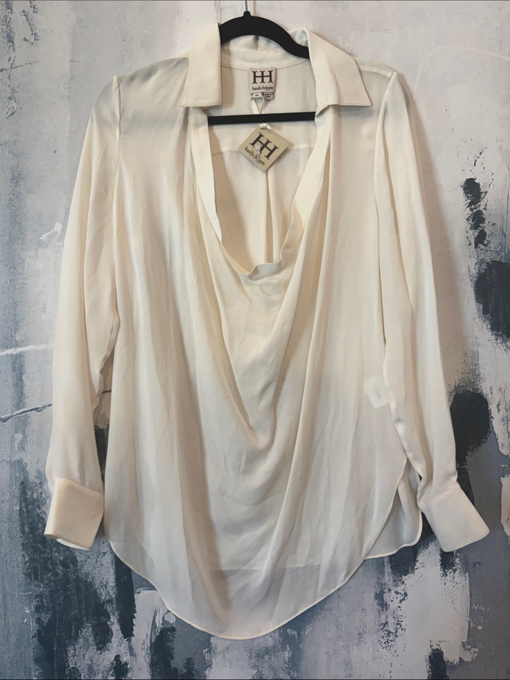 NWT Haute Hippie Cream Draped Silk Blend Blouse